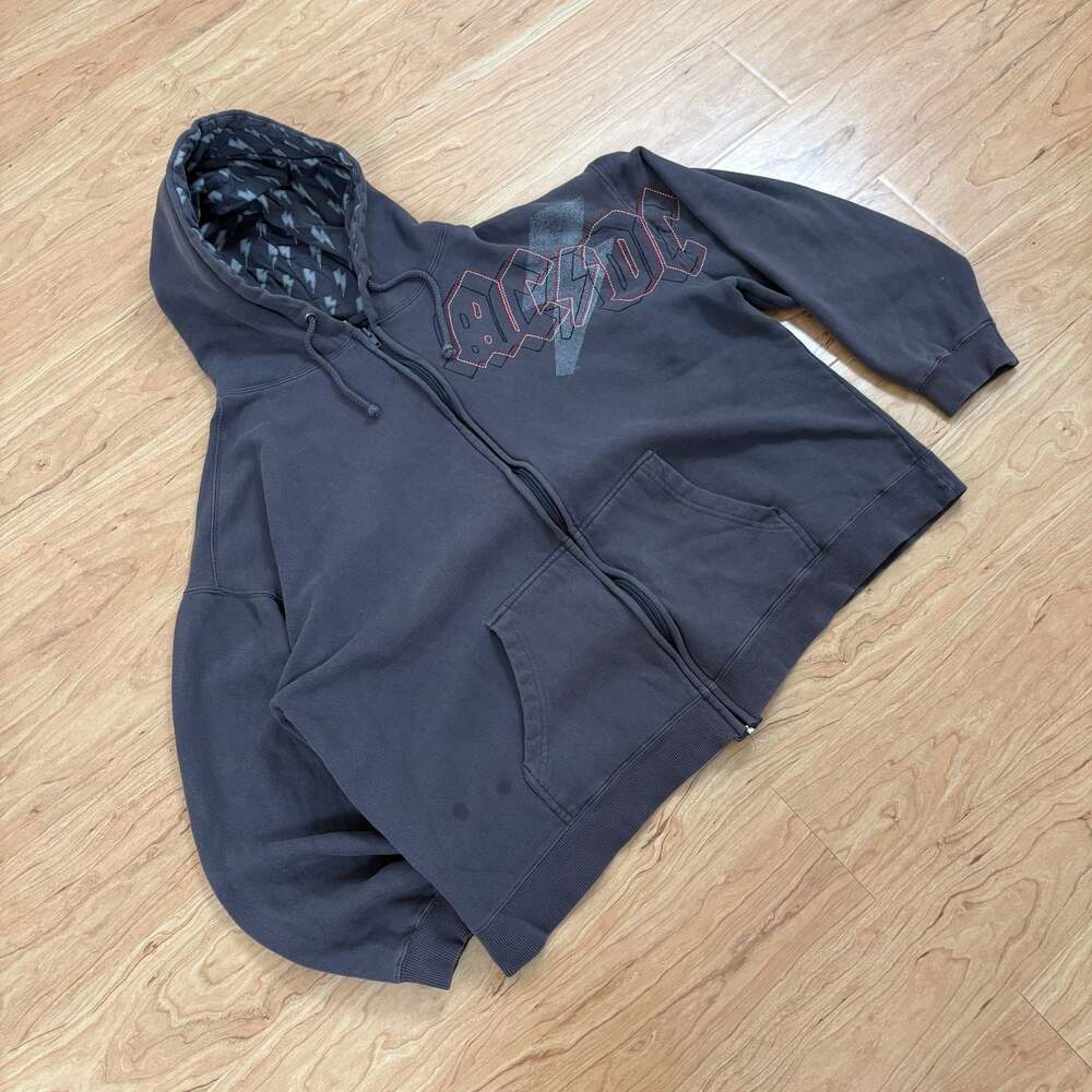 Aces & Eights AC/DC Graphic Full-Zip Hoodie Charcoal Grey Size L